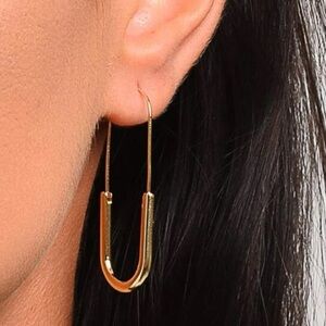 NEW 18K GOLD PLATED SAFETY PIN HOOP EARRINGS